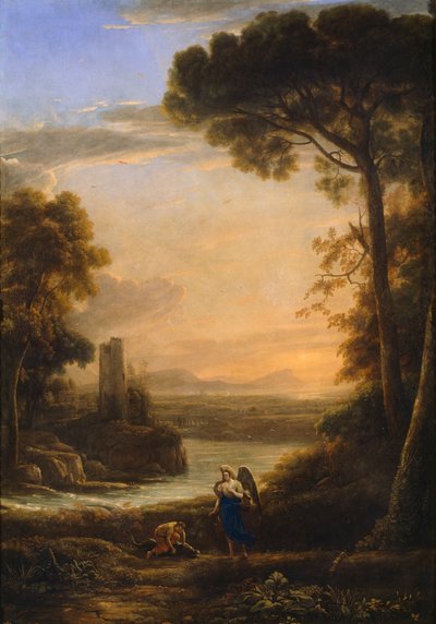 Landschap met Tobias en de aartsengel Rafaël door Claude Lorrain